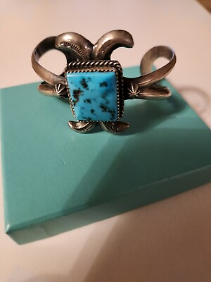 #ad Turquoise Blue Square Sterling Silver 925 bracelet cuff $320.00