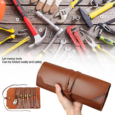 #ad Vintage Tool Bag For Men Gift Leather Roll up Tool Bags Storage Pouch Organizer $21.69