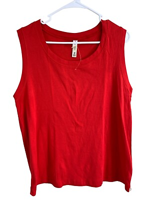 #ad White Stag 1X Womens Red Tank Top Sleeveless Solid 100% Cotton Basic NWOT Shirt $14.10