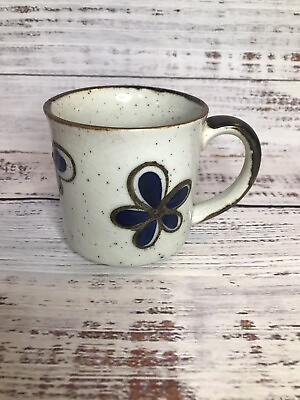 #ad VTG Otagiri Style Speckled Stoneware Cobalt Blue Flower Floral Coffee Cup Mug $19.99