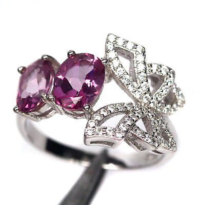 #ad 6 X 8 mm. Pink Mystic Topaz amp; Cubic Zirconia Ring Silver 925 Sterling Size 8 $228.00