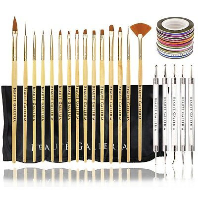 #ad 50pcs Nail Art Kit: Dotting Tool Detail Liner Acrylic Gel Brush Striping Tapes $15.99