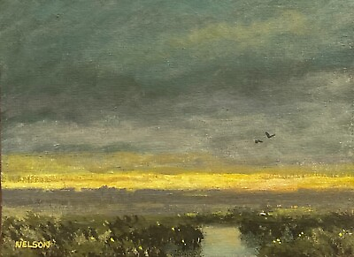 #ad Twilight Wetlands Realism Landscape OIL PAINTING ART IMPRESSIONIST Original Dusk $250.00