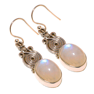 #ad Rainbow Moonstone Solid 925 Sterling Silver Earring 1.75quot; SER 886 $30.99