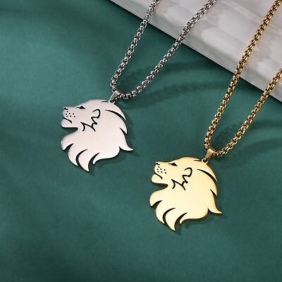 #ad Lion Head Necklaces Stainless Steel Hip Hop Animal Pendant Box Chain Jewelry $6.99