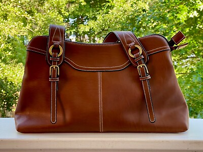 #ad Brown woman shoulder handbag faux leather zipper * NEW * $14.99