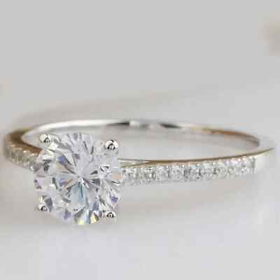 #ad 3TCW Round Cut Real Moissanite Women#x27;s Gift Solitaire Ring 14k White Gold Plated $159.99