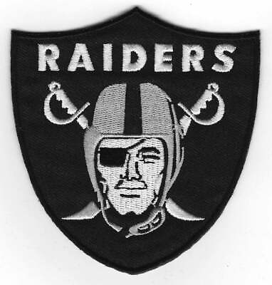 #ad 1 NFL OAKLAND RAIDERS LOGO SHIELD PATCH IRON ON 4quot; x 3.75quot; $5.99