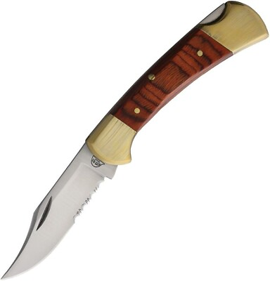 #ad Hard Hat Lock Folding Knife 3.25quot; Stainless Partially Serrated Blade Wood Handle $13.49