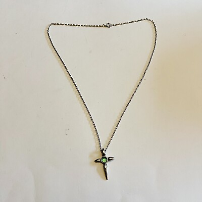 #ad #ad Fashion Jewelry Silver Cross Necklaces for Women Pendant Green Stone 19” Chain $9.88
