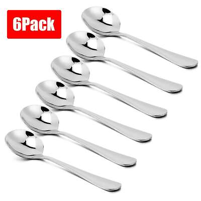 #ad 6 Pack Soup Spoons Round Stainless Steel Bouillon Spoon Table Serving Cooking $7.19