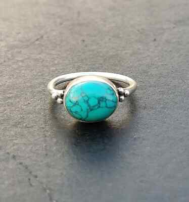#ad Solid 925 Silver Turquoise Gemstone Ring Handmade Dainty Ring All Size MB368 $9.23