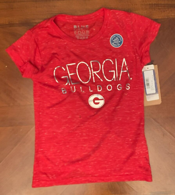 #ad Georgia Bulldogs Junior#x27;s Shiny Logo Tee Small Red amp; Silver Made in USA $3.99