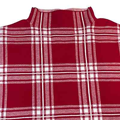 #ad Tahari Sweater Mock Neck Long Sleeve Red White Silver Glitter Plaid Holiday NWT $50.00