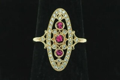 #ad 1 CT Round Simulated Ruby amp; Diamond Vintage Filigree Ring 14k Yellow Gold Plated $115.85