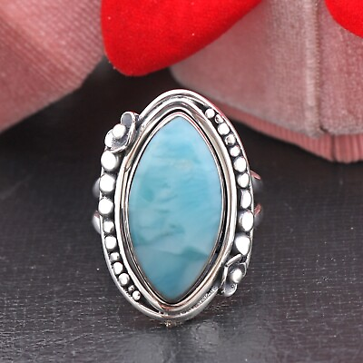 #ad Natural Marquise Cut Blue Larimar Sterling Silver Ring Jewelry Size 8 Gift Items $83.99