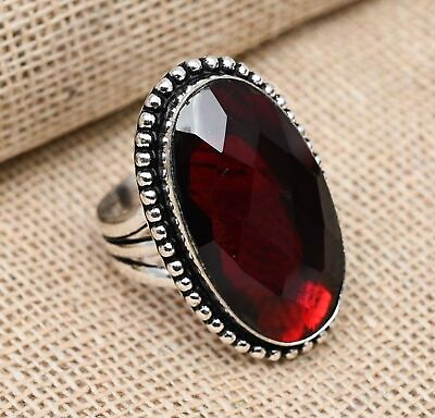 #ad Huge Red Garnet Gemstone Ring 925 Sterling Silver Handmade Statement Jewelry QX1 $11.87