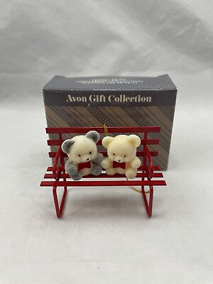#ad Avon Teddy Bear Gift Ornament Collection Teddies on Bench Very Nice Vintage $9.95