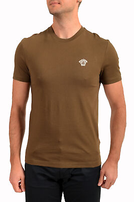 Versace Men#x27;s Olive Green Short Sleeve Logo Embroidery T Shirt US S IT 48 $179.99