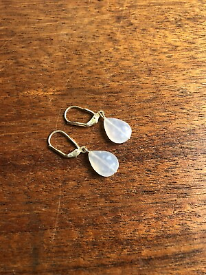 #ad Vintage Sterling Silver 925 Blue Chalcedony Teardrop Drop Dangle Earrings $22.50