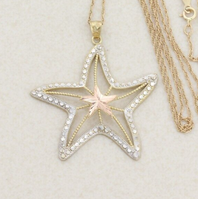 #ad 14k Yellow Gold and White Gold Starfish Necklace 20 inch chain $446.25