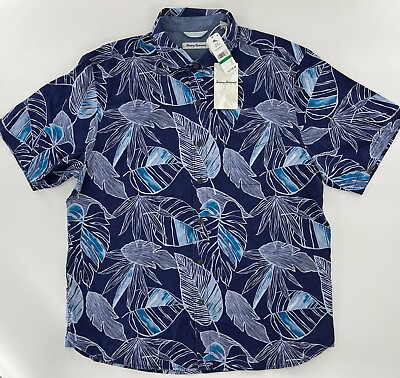 Tommy Bahama Men#x27;s Bonita Cove Camp Short Sleeve Shirt KingdomBlue NWT Free Ship $69.99