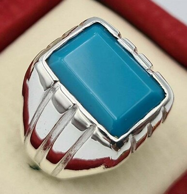 #ad Beautiful Turquoise Ring Rectangular Jewelry Birthstone Gifts Mens Handmade Ring $190.00