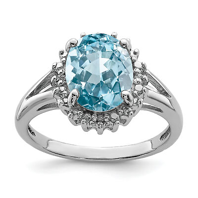 #ad Silver Rhodium Swiss Blue Topaz amp; Diamond Ring QDX566 $96.09