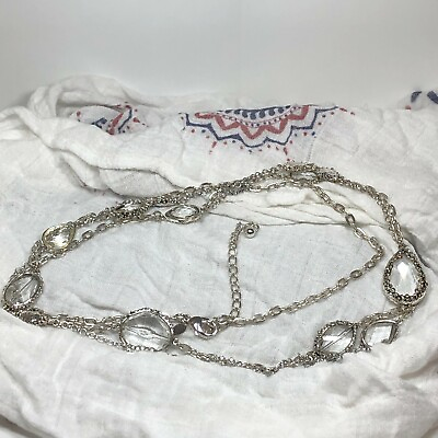 #ad Chicos Silvertone Crystal Necklace Multi strand $18.99