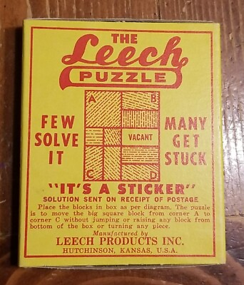 #ad VTG The Leech Puzzle Hutchinson KS Promotional Sliding Puzzle Nice Cond $8.95