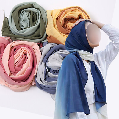 #ad Women Gradient Chiffon Scarf Hijab Muslim Head Wraps Shawls Bandana Headscarf $11.99