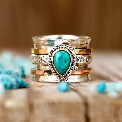 #ad Turquoise Ring 925 Sterling Silver Spinner Ring Meditation Handmade Ring HM963 $11.15