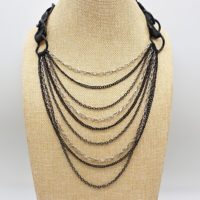 Womens GUESS Necklace Black Silver Tone Multi Strand 24quot; Costume Fashion Jewelry $14.99