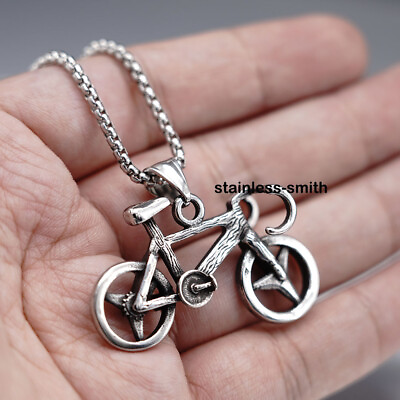 3D Men#x27;s Boys Cool Bike Bicycle Pendant Necklace Jewelry Stainless Steel $15.99