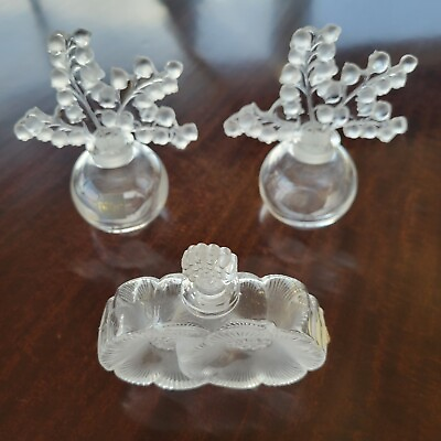 Three Vintage Lalique Perfume Bottles 2 Lilly of the Valley and 1 Deux Fleurs $649.00