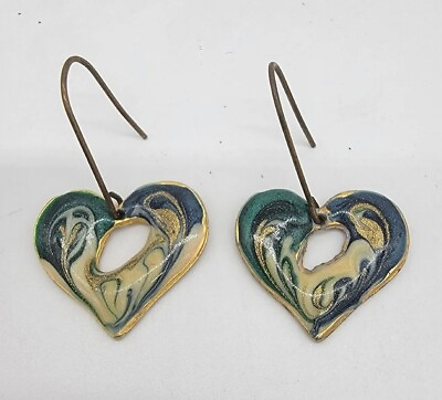 #ad Vintage Beautiful Colorful Swirl Dangle Heart Resin Earrings $10.39