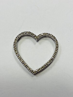 #ad 10k White Gold Heart Pendant with Diamonds Diamonds small 3 4” Long $120.00