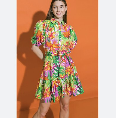 #ad New FLYING TOMATO Small ‘Everything To Me’ Floral Poplin Mini DRESS Tropical $24.99