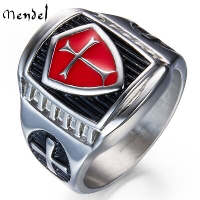 #ad MENDEL Mens Shield Cross Knights Templar Ring Silver Stainless Steel Size 7 15 $11.99