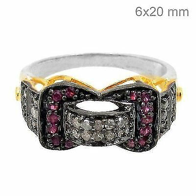 #ad 925 Sterling Silver Ring Ruby Gemstone Natural Pave Diamond Fine Jewelry $161.02
