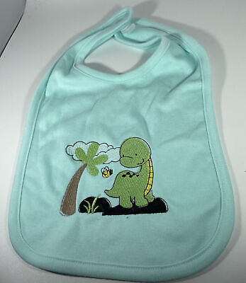#ad Infant Green Baby Bib Burp Cloth Embroidered Dinosaur Bumble Bee NEW $14.99