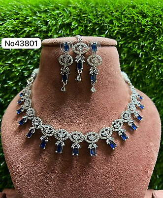 #ad Indian Bollywood Silver Plated Ethnic AD CZ Jewelry Earrings Necklace Bridal Set $20.23