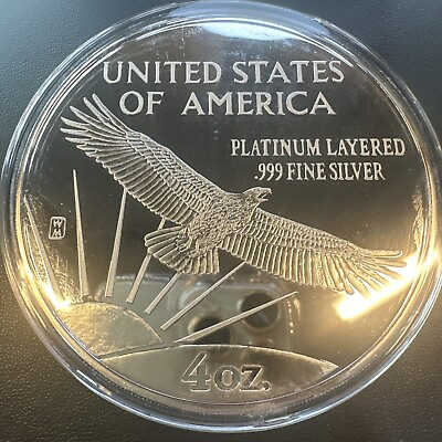 #ad GEM BU PROOF 1998 4 Troy OZ .999 Fine Silver Round Platinum Eagle Design $159.47