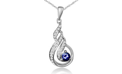 #ad 1 10 Cttw Diamond and Tanzanite Swirled Necklace in Rhodium Plated Silver $159.99