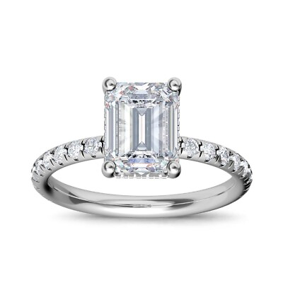 #ad Hidden Halo 2.53 Carat VS1 G Emerald Cut Lab Created Diamond Engagement Ring 14k $2295.00