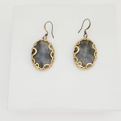 #ad Goldtone Rutilated Gray Quartz Drop Earrings 1quot; ht $29.79