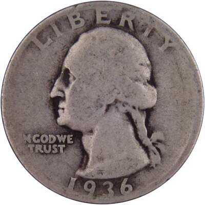 #ad 1936 Washington Quarter AG About Good 90% Silver 25c US Coin Collectible $10.99