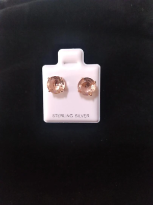 #ad 3 ctw Sterling Silver Peach Morganite with 14k Rose Gold Stud Earrings $14.95