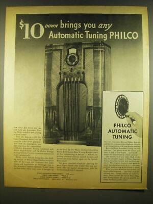 #ad 1937 Philco 116X DeLuxe Radio Advertisement $10 down brings Automatic Tuning $19.99