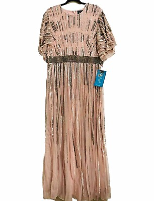 #ad MAC DUGGAL 93582 Embellished Maxi Layered Sleeve Vintage Rose Gown 16 NWT $698 $220.00